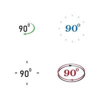 ángulo de 90 grados icono de signo. símbolo matemático de geometría. ángulo recto. icono plano clásico. círculos de colores. vector