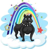 lindo perro en la nube con arcoiris vector