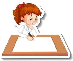 Scientist girl cartoon character with blank table vector