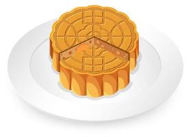 Mooncake aislado en la placa blanca. vector