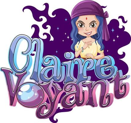 Claire Voyant logo text design with girl cartoon character