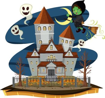 Haunted house at night scene