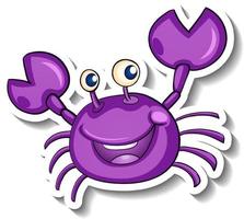 sonriente pegatina de dibujos animados de cangrejo púrpura vector