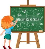 Girk writing math formula on blackboard vector