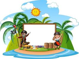 Pirates on the island with blank banner template isolated vector