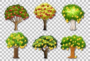 Set of variety trees on grid background vector