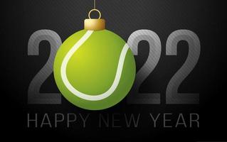 2022 Happy New Year. Sports greeting card with tennis ball on the luxury background. Vector illustration