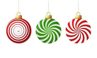 Set of striped Christmas candy ball. Caramel, vector illustration isolated on white background. Design element for Christmas, New year.