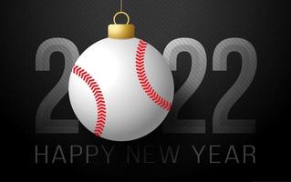 2022 feliz año nuevo. Tarjeta de felicitación deportiva con pelota de béisbol en el fondo de lujo. ilustración vectorial. vector