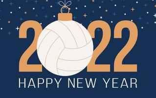 2022 Happy New Year volleyball vector illustration. Flat style Sports 2022 greeting card with a volleyball ball on the color background. Vector illustration.