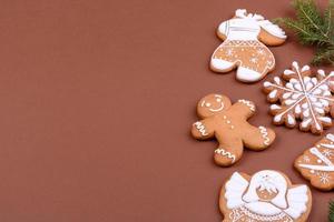 Christmas festive gingerbread made at home on a color background photo