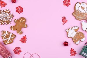 Christmas festive gingerbread made at home on a color background photo