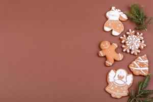 Christmas festive gingerbread made at home on a color background photo