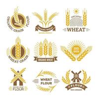 trigo grano logo harina granja comida desayuno tienda cosecha trigo productos tradicionales vector