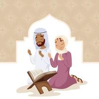 muslim couple praying vector