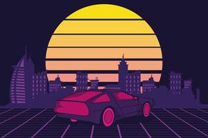 retrofuturistic car scene vector