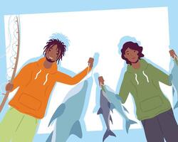 two fishers characters vector