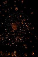 Floating lantern in Yee Peng festival Loy Krathong Buddhist floating lanterns to the Buddha in Sansai Thailand photo