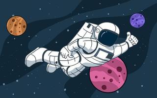 Astronaut Floating in Space Illustration with Planets vector