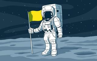 Astronaut Standing on Moon with Flag vector