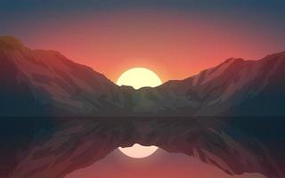 Lake and Mountain Reflection at Sunset Background vector