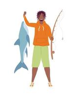 pescador afro con pescado vector