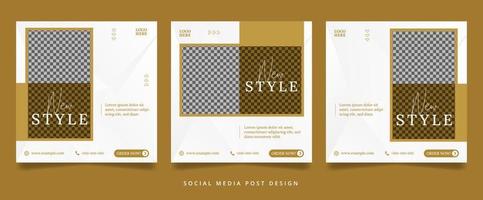 Folleto de moda minimalista dorado o banner de redes sociales. vector