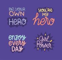 four motivation lettering vector