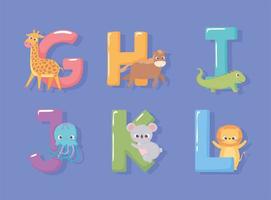 cartoon animals english alphabet vector