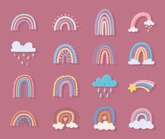 set of cute rainbow vector