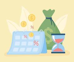 money bag and calendar vector