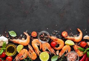 Fresh seafood - shrimps with vegetables photo
