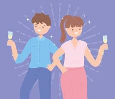 hombre y mujer con vino vector