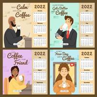 Calendario 2022 personas con tema adicto al café. vector