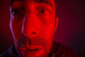 Man with shocked facial expression looking a side photo