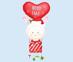 Cute baby santa flying with air balloon for merry christmas illustration Premium Vector