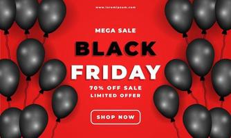 Banner de mega venta de viernes negro con globos negros