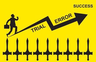 illustration of businessman walk on sword chart to achieve succes vector