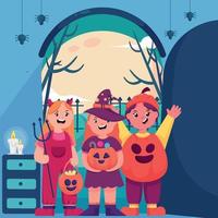 niños de halloween truco o trato vector