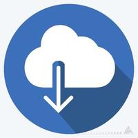 Icon Vector of Cloud with downward arrow - Long Shadow Style