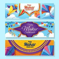 3 Elegant Banner Happy Makar Sankranti vector