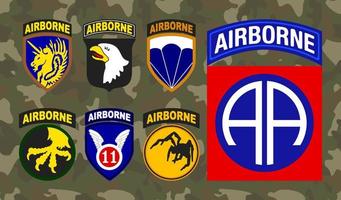 Set of Airborne unit patch isolated on camouflage background. Vector illustration.