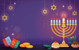 Hanukkah Festival Background with Menorah and Dreidel vector