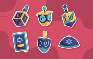 colección de pegatinas de Hanukkah Dreidel vector