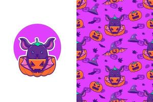 Cute bat and pumpkin happy halloween with seamless pattern vector