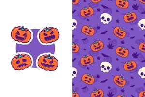 Cute Pumpkin and happy halloween with seamless pattern vector