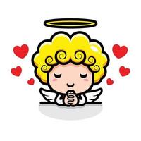 cute cupid designs are praying vector