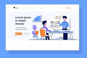 Landing Page Businessman mentor learn presentation online course explain flat outline design style vector