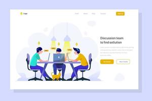 Landing Page Business finance team discuss meeting solve problems idea flat design style vector