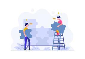 business finance work together teamwork to solve the problem puzzle strategy people character flat design style Vector Illustration